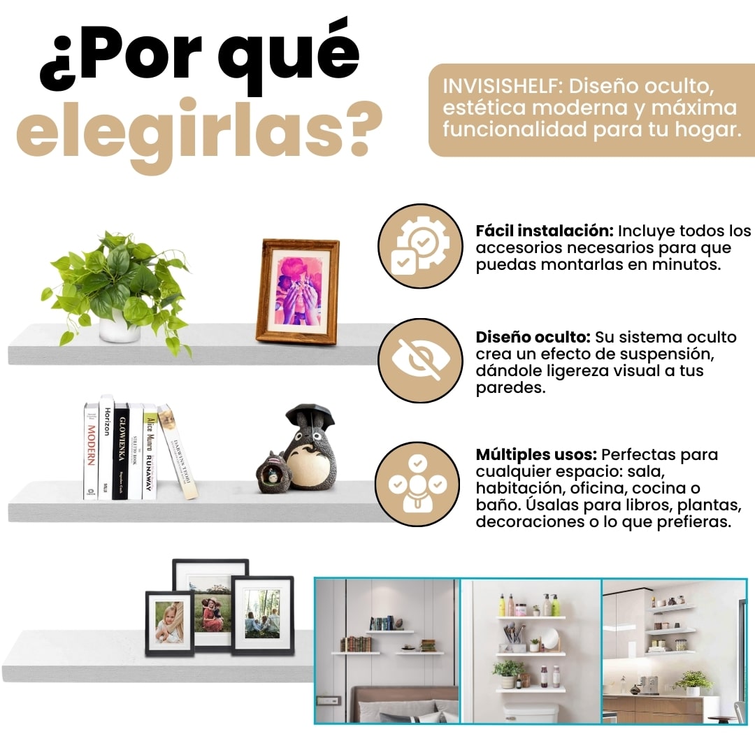 Set x 3 Repisas flotantes de 50x14 cm